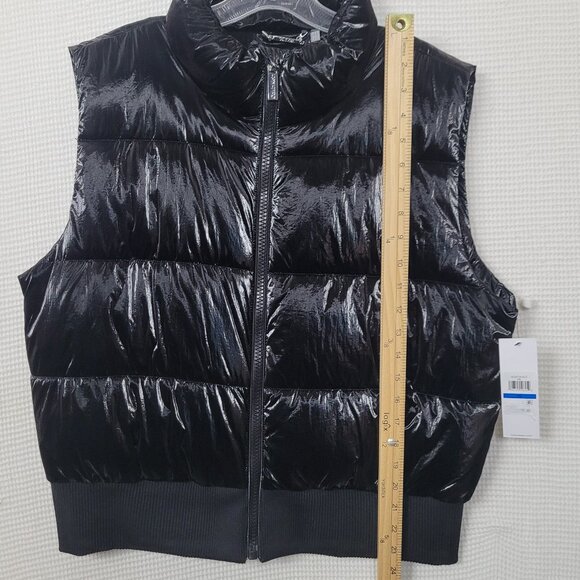 NWT Puffy Vest Womens CALVIN KLEIN Shiny Black Nylon Poly Size XL - Picture 10 of 16